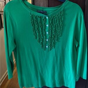 Green ruffle blouse